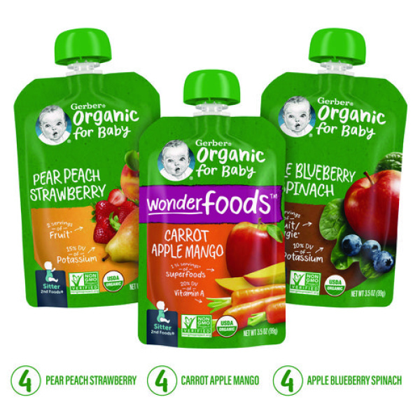 Organic 2nd Foods Baby Food Pouches, Assorted Flavors, 3.5 oz Pouch, 12/Carton