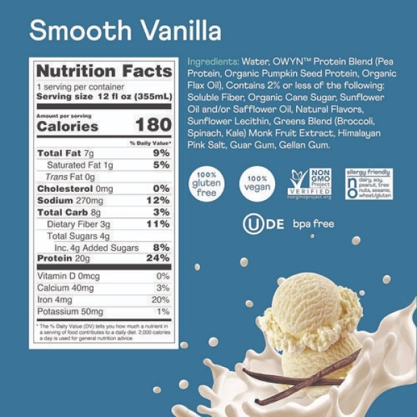 20 g Protein Drink, Vanilla, 12 oz Bottle, 12/Carton