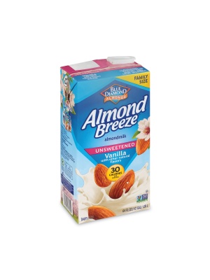 Almond Breeze Almond Milk, Unsweetened Vanilla, 64 oz Carton, 2/Pack