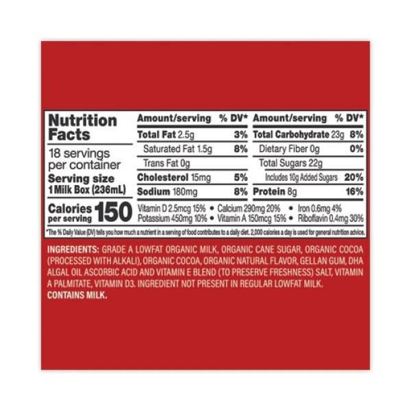 Low Fat Milk, Chocolate, 8 oz, 18/Carton